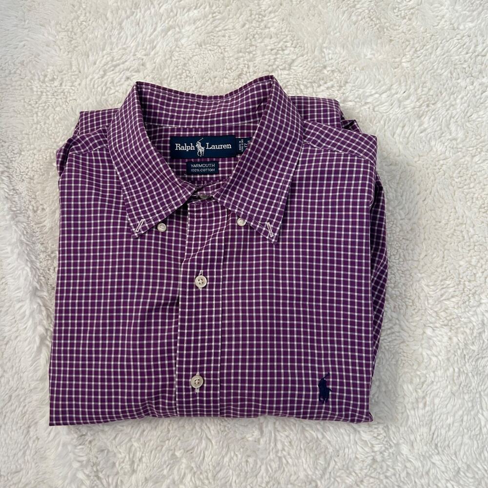 Vtg Ralph Lauren Mens 17 34/35 Purple Yarmouth Oxford Button Down Preppy Busines